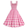 thumbnail image 4 of qolati 1950s Plaid Dress for Women Vintage Halter Neck Spaghetti Straps Rockabilly Dress Elegant High Waisted A-Line Swing Party Midi Dress, 4 of 6