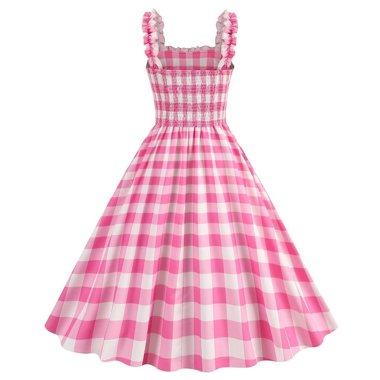 HAOTAGS Plaid Dress for Women 50s Dresses 1950s Swing Dresses Pin Up Knee  Length Dress Pink Size XL