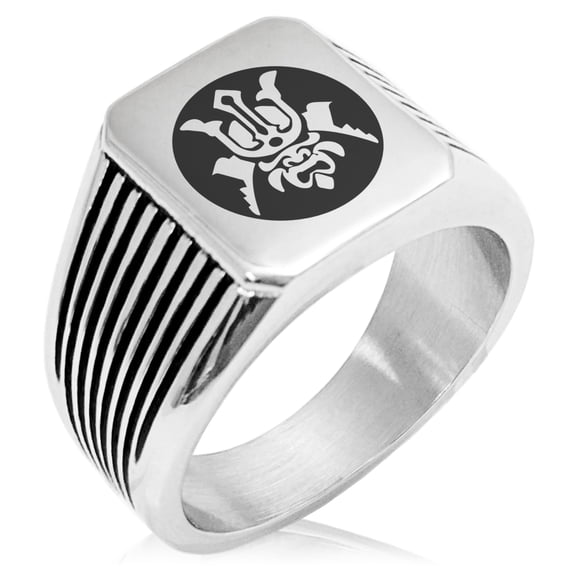 Stainless Steel Máscara Samurai Crest Needle Stripe Pattern Biker Style Polished Ring