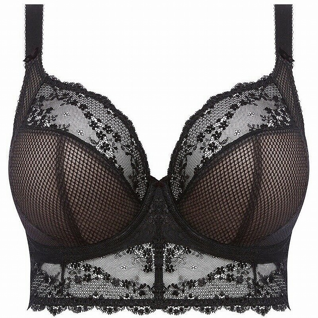 Elomi Women's Deep Black J Floral Lace Inset Bandeau Bras 70 36