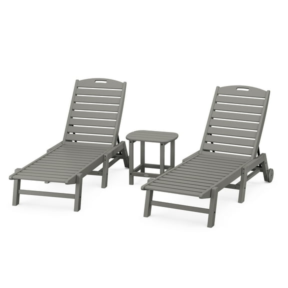 POLYWOOD South Beach Lumber Adjustable Backrest and Wheels Chaise Lounge- Set of 3 Slate Grey