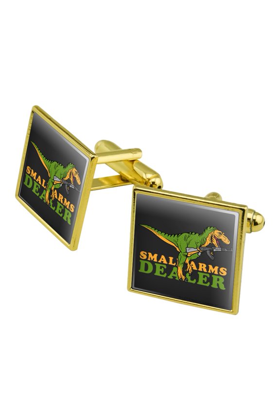Small Arms Dealer Weapons Dinosaur T-Rex Funny Humor Square Cufflink Set - Silver or Gold