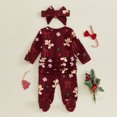 thumbnail image 4 of Cjfdfy Newborn Baby Girl Christmas Outfit Gingerbread Man Printed Ruffle Long Sleeve Zipper Footed Romper And Headband Infant Cute First Christmas Knit Sweater Jumpsuit Fall Winter Outfits, 4 of 9