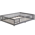 thumbnail image 4 of Twin Size Floor Bed Frame with Safety Door Guardrail, Low Profile Solid Wood Platform Bed with Fence, Gray, 4 of 8