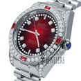 thumbnail image 3 of Mens Red Dial Simulated Diamond White Gold Tone 40mm Full Stainless Steel Watch, 3 of 8