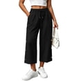 thumbnail image 6 of Njagoc3 Linen Capris for Women Elastic Waisted Drawstring Capri Pants with Pockets Side Button Casual Summer Cropped Pants, 6 of 6