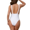 thumbnail image 3 of INSPIRE CHIC Women's Deep V Plunge Monokini Backless Bikini Set, 1 Piece Wide Strap Slimming Swimwear Bathing Suit X-Small White, 3 of 5
