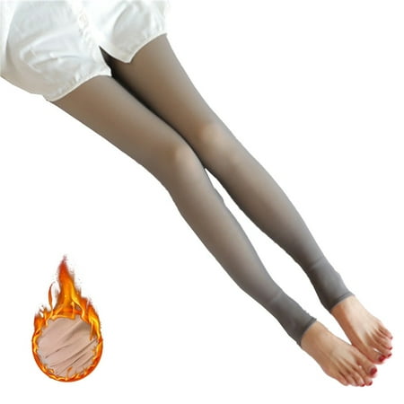 

ALSLIAO Women Fake Translucent Fleece Pantyhose Winter Thermal Thick Warm Stretch Stocks Grey Stamped Foot 220g