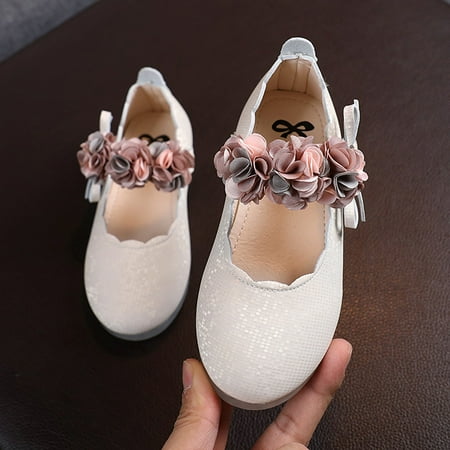 

Hinvhai Toddler Girls Dress Shoes Clearance Fashion Cute Flower Girl Flats Non Slip Pearls Bow Mary Jane Wedding Party Flora Shoes Beige 8(24)