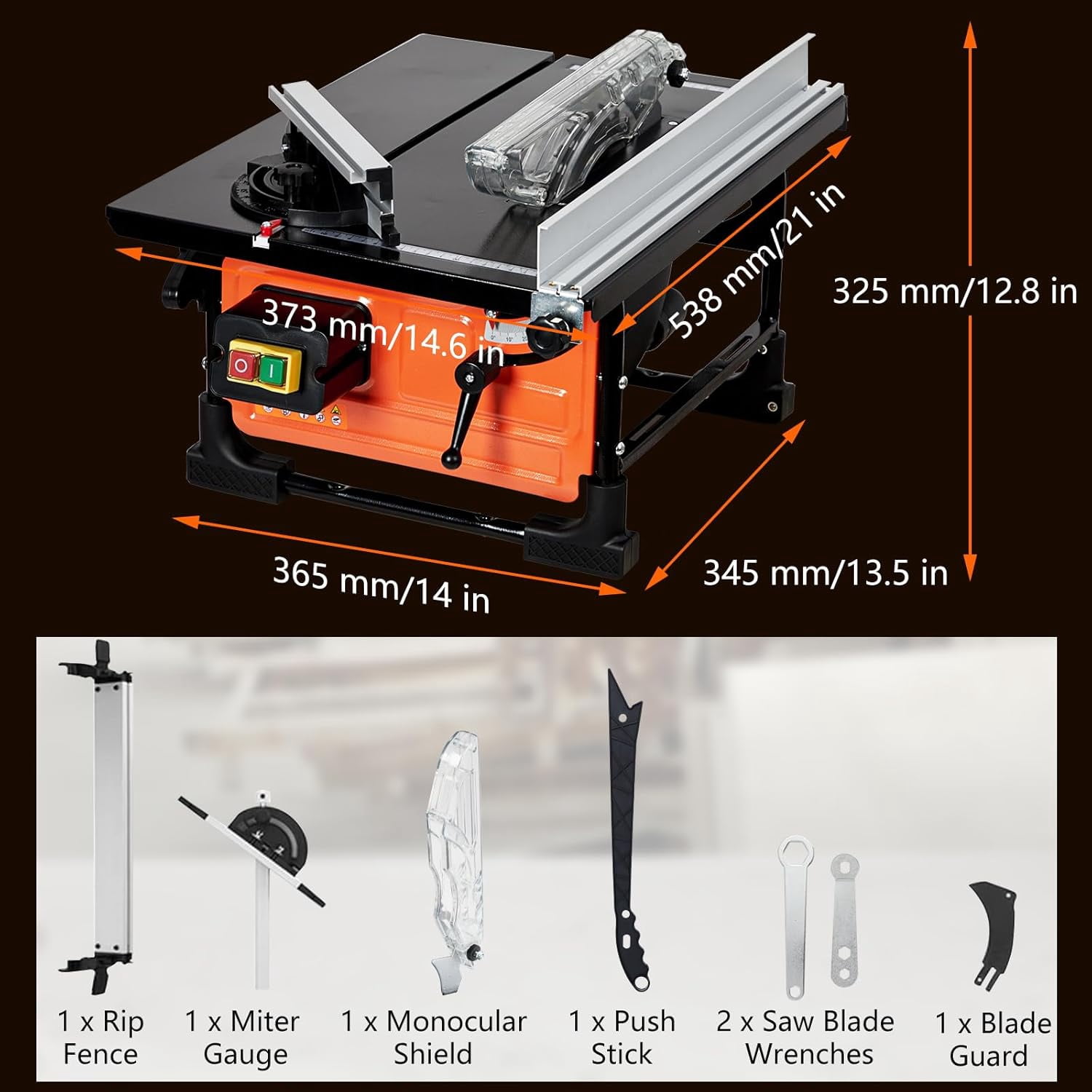 Portable 8-Inch Table Saw 800W 6.7-Amp Copper Motor 3576RPM Sliding Miter Gauge Compact DIY Woodworking Tool