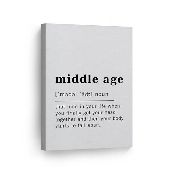 Smile Art Design Funny Noun Dictionary Definition of Middle Age Canvas Print Inspirational Quote Sign Office Living Room Bedroom Bathroom Wall Decor Wall Art Home Decor Made in USA 40x30