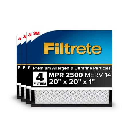 Filtrete 20x20x1 HVAC Furnace Air Filter, MPR 2500 MERV 14, Premium Allergen and Ultrafine Particles, 4 Pack
