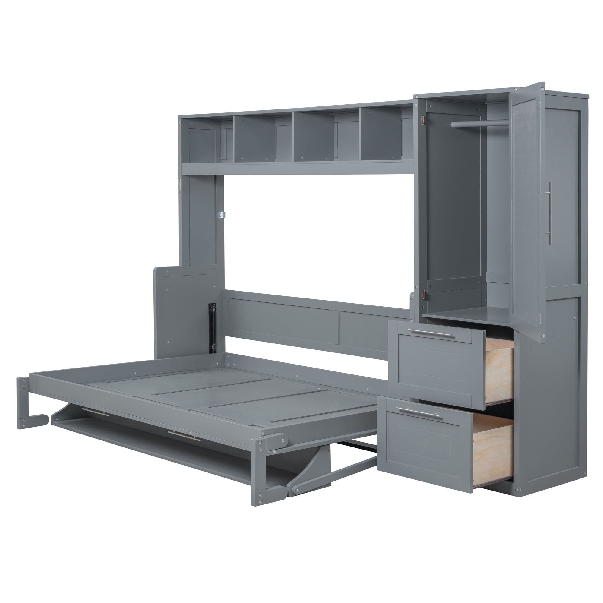 Lit escamotable mural Noble House (grand lit) avec garde-robe et tiroirs, gris