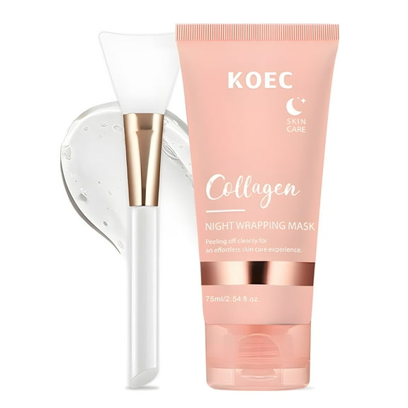 RUTAWZ Collagen Night Wrapping Mask - Overnight Peel Off Face Mask for Hydration & Firming, 2.54 fl.oz with Brush