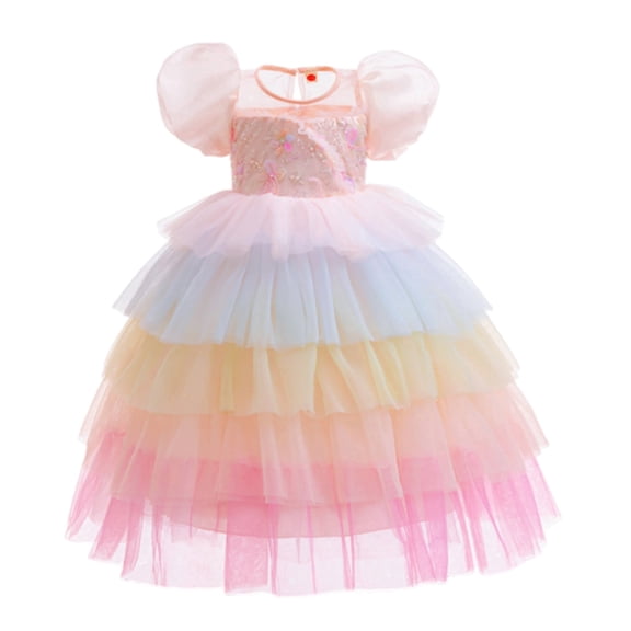LOEL Girls Rainbow Tulle Dress Princess Puffy Dress Wedding Pageant Party Easter Ball Gown Flower Girls Dress
