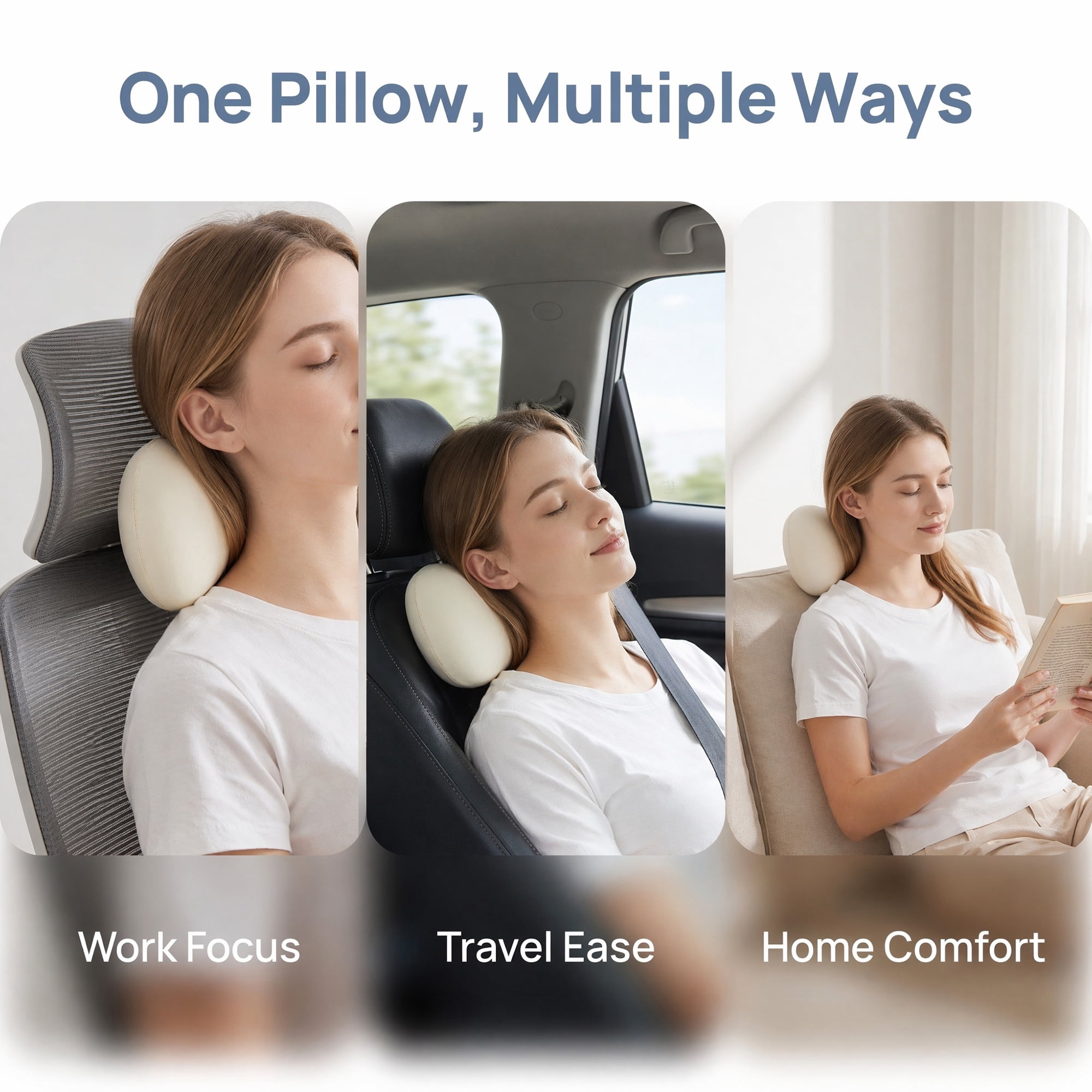 Unique Bargains Neck Pillow Travel Pillow Cotton Cervical Support Beige 9.4" x 5.1"
