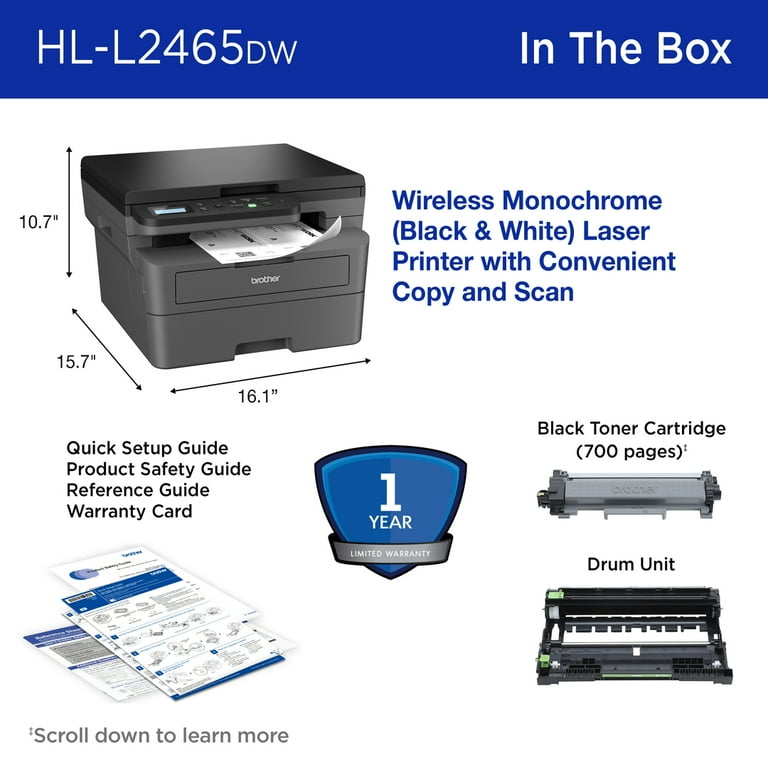Brother Wireless HL-L2465DW Compact Monochrome Multi