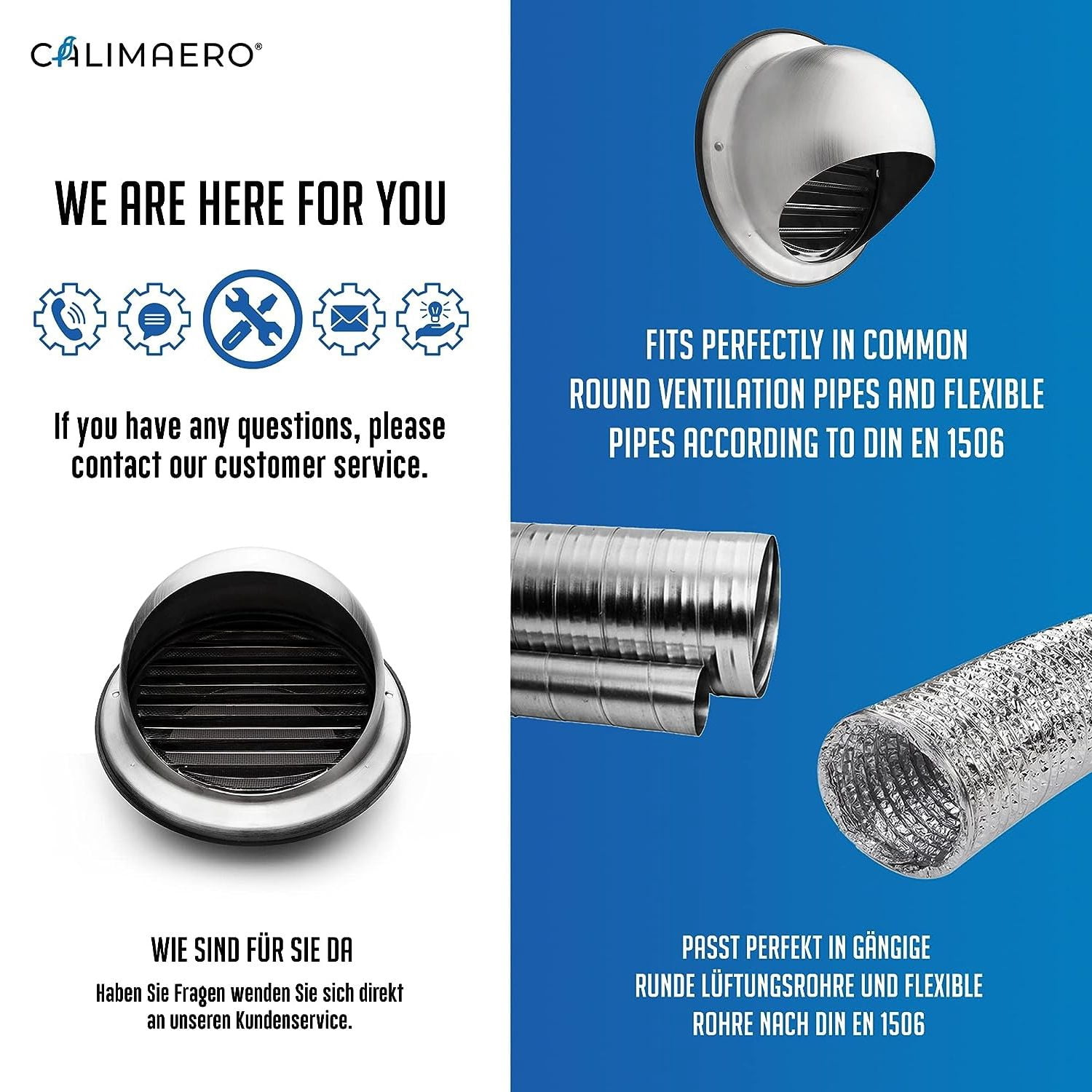 Calimaero KWG 6" inch Round Stainless Steel Outdoor Dryer Vent Cover Ventilation Grill Hood