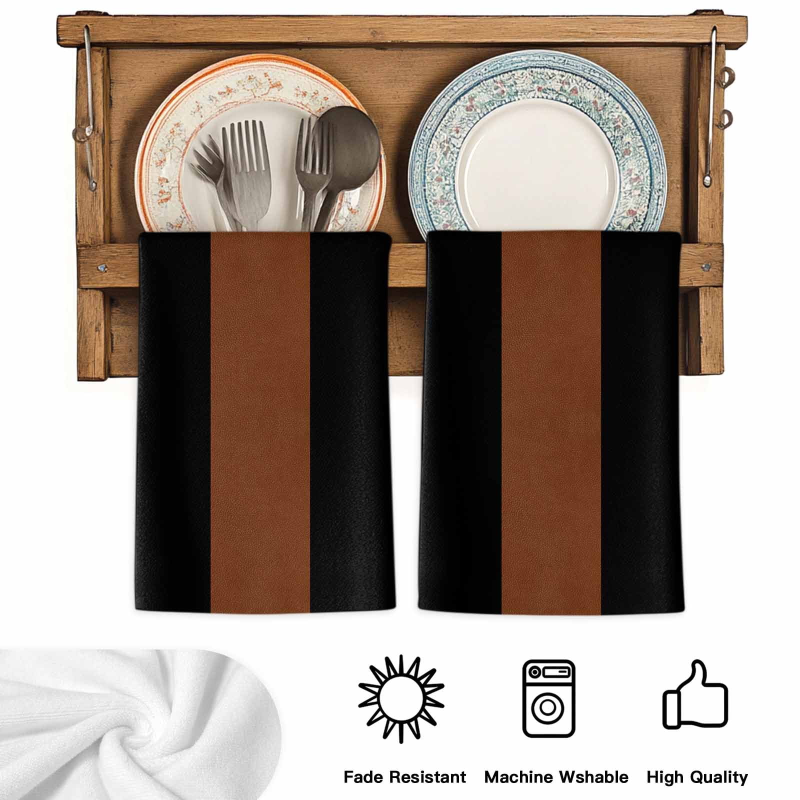 Brown Black White Kitchen Towels Set of 2, Contemporary Boho Modern Art Soft Microfiber Dish Towels, Absorbent Quick-Dry Washable Dishcloths for Kitchen Cleaning, Drying Dishes, 18x28 Inches