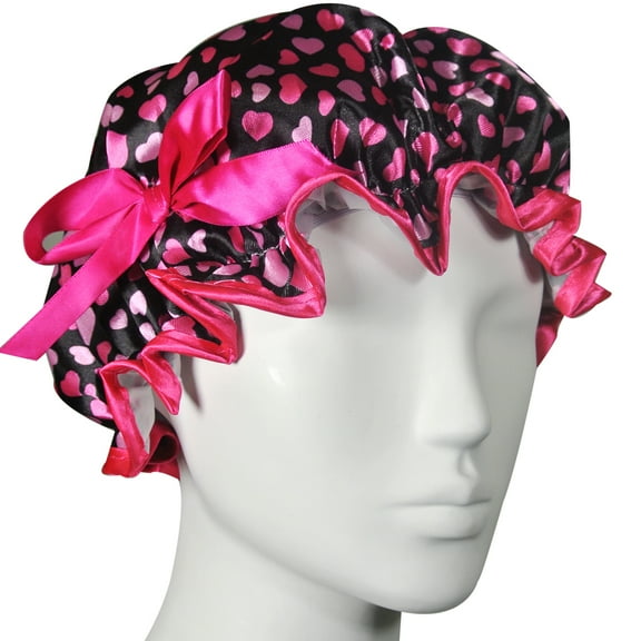 Wrapables® Stylish Satin Shower Cap - Hearts & Rose