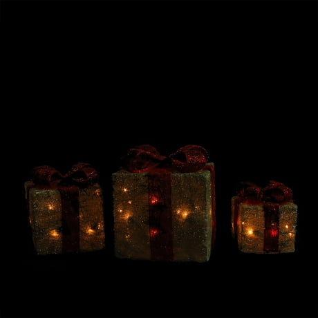 set of 3 lighted sparkling gold sisal gift boxes christmas christmas gift boxes walmart