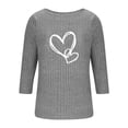 thumbnail image 3 of UTSJKR Women's 3/4 Sleeve Crewneck T-Shirt Valentines Day Heart Print Fleece Ribbed Printed Casual Pullover Gray S, 3 of 5