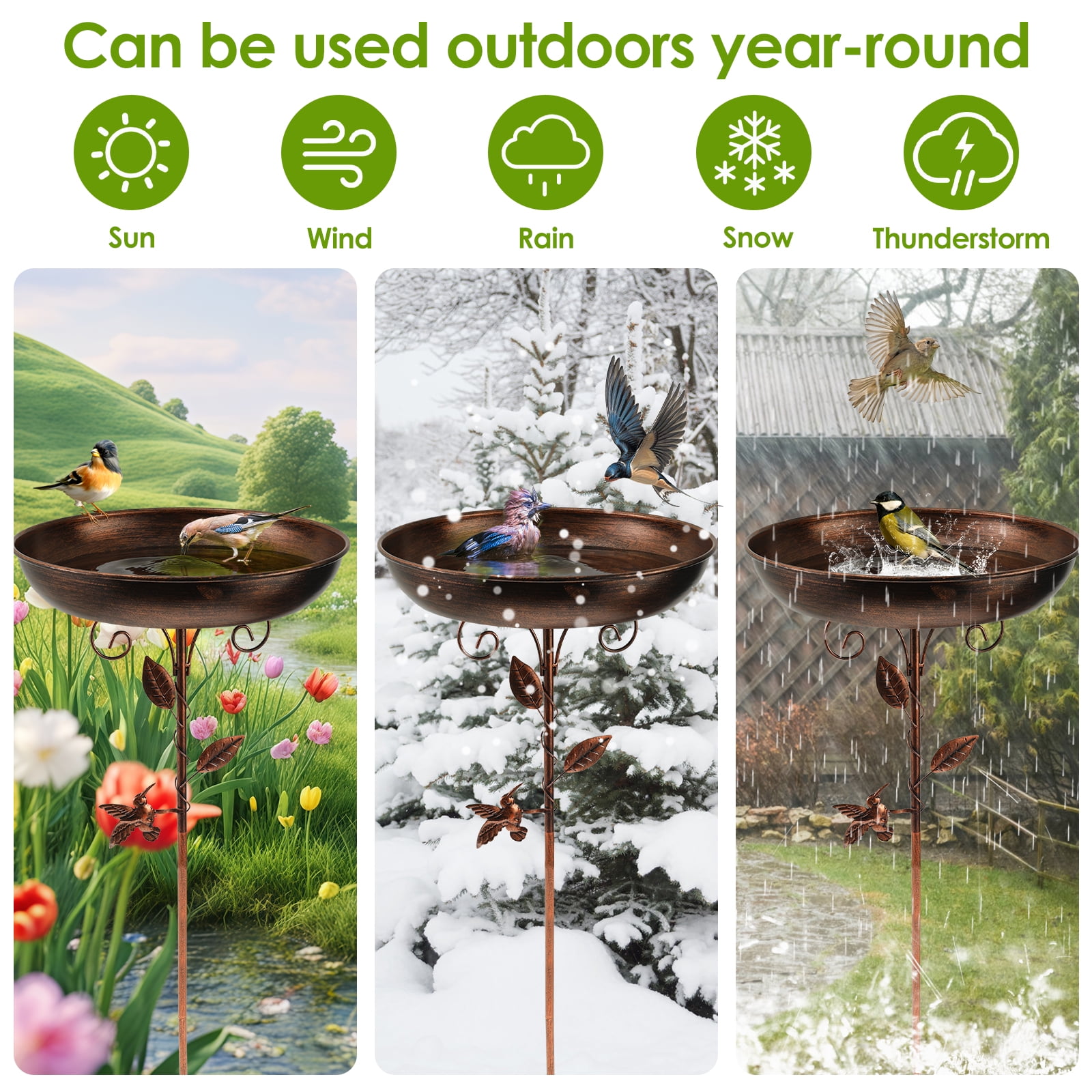 Wekvgz Bird Bath 32 Inches Sturdy Iron Garden Birdbath for Outside Vintage Standing Bird Bath Bowl for Outdoor Garden Patio Yard Lawn