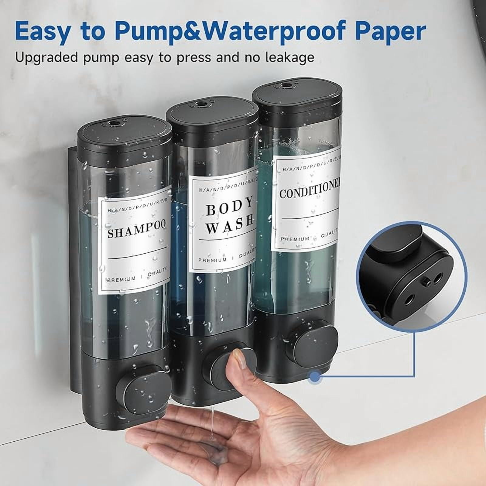 CZQ 3 Chamber Wall-Mounted Shower Dispenser No Drill Large Capacity Bathroom Organizer