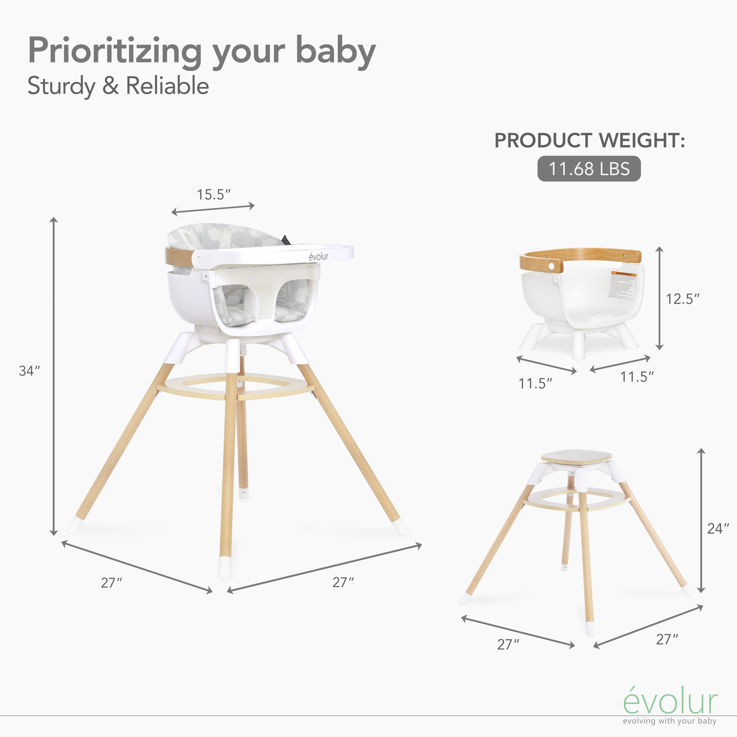 Evolur Ann Beechwood 4-in-1 Highchair