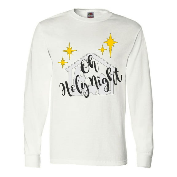 Inktastic Oh Holy Night Christmas Nativity with Yellow Stars Long Sleeve T-Shirt