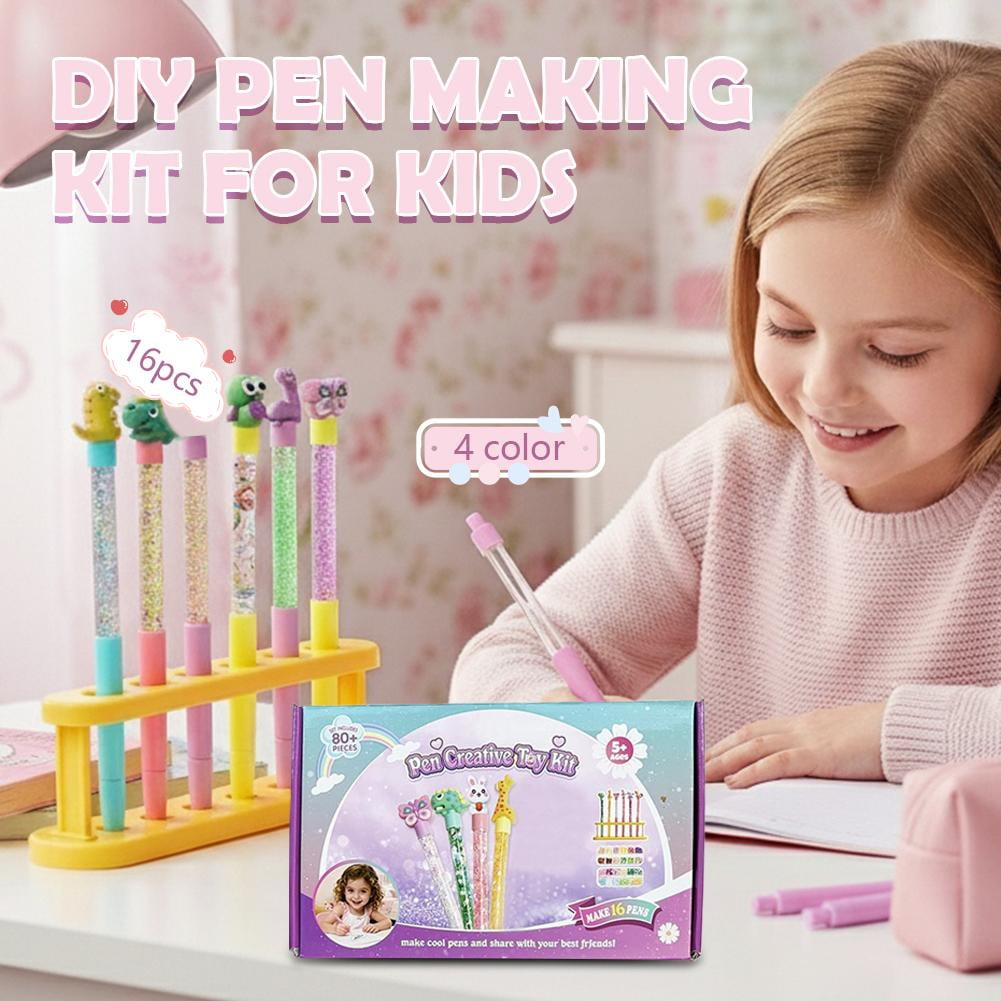 DIY Pen Making Kit, Fun Pen Creator Studio, 16pcs Personalised Pens with 4 Colors Refill, Creative Art Craft Kits Birthday Back School Gift for Tweens Girls 6 7 8 9 10 Years
