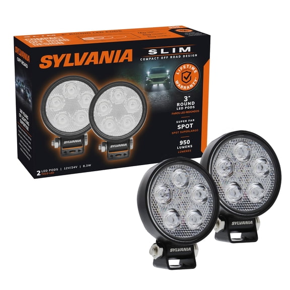 Sylvania Slim 3 Inch Round LED Light Pod Spot 950 Lumens, 2 pack, Compatible with Multiple Cars
