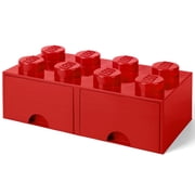 LEGO 8-Knob Stackable Plastic Storage Brick 2 Drawers, Red