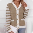 thumbnail image 4 of Penkiiy Women's Long Sleeve Open Front Cable Knit Crop Cardigans V Neck Button Sweaters with Pockets M Khaki, 4 of 8