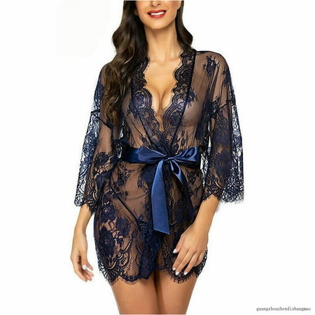 

Womens Sexy Lace Lingerie Robe Babydoll Kimono Dressing Gown Nightwear Nightgown