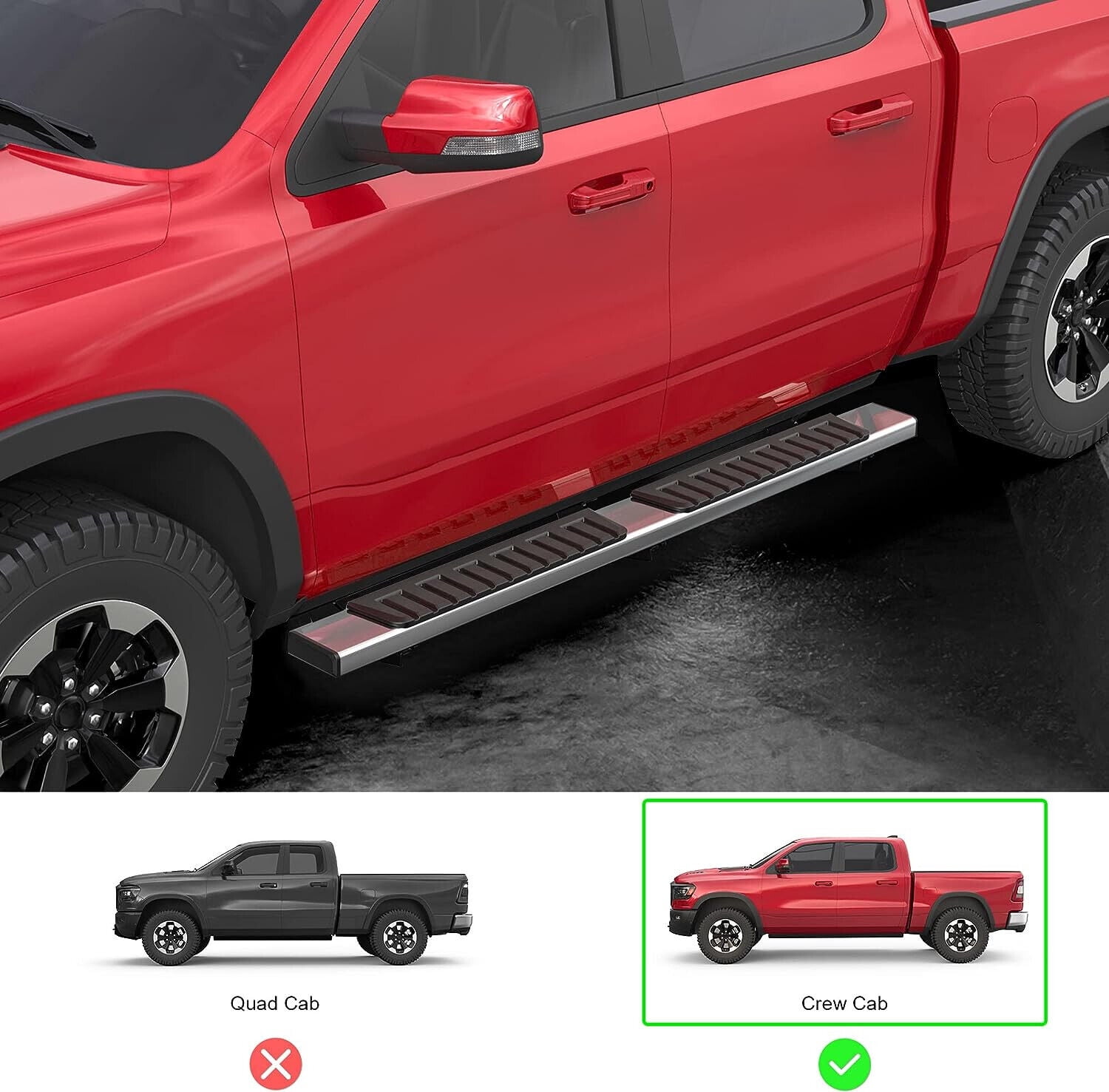 MOSTPLUS Pair 6" Side Step Running Board Nerf Bar for 10-22 Dodge Ram 1500 2500 3500 Crew Cab