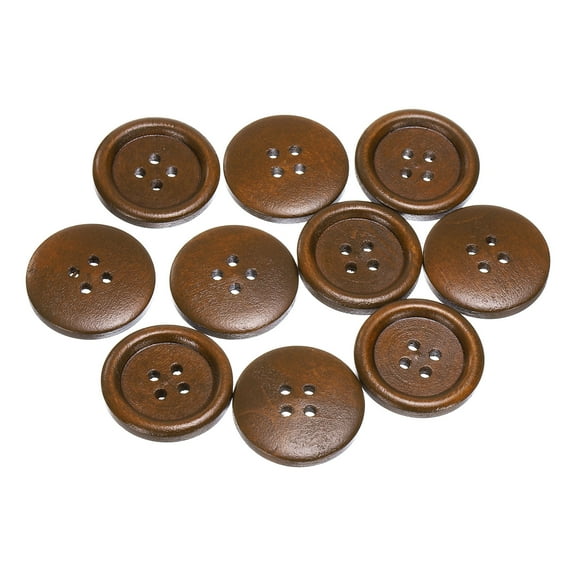 Uxcell 10pcs 40L Wooden Sewing Button 1"(25mm) 4 Holes Wood Round Craft Replacement Buttons for Clothing DIY Crafts Decoration, Coffee