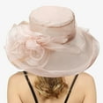 thumbnail image 2 of Lispipm Women Organzas Church Tea Party Hats Wide Brim Accessory Fascinator Formal Hat Ladies Summer Outdoor Sun Caps Pink, 2 of 4