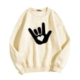 thumbnail image 1 of Bmisegm Women Saint-Valentin Simple et à la Mode Je t'Aime Geste Imprimé Col Rond Manches Longues Sweat Sans Capuche Décontracté pour Women Beige G, 1 of 3