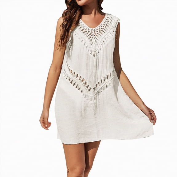 NOLDARES Womens Bathing Suit Cover Up V Neck Swimsuit Coverup Summer Swim Coverups Loose Bikini Beach Dress(White,2XL)