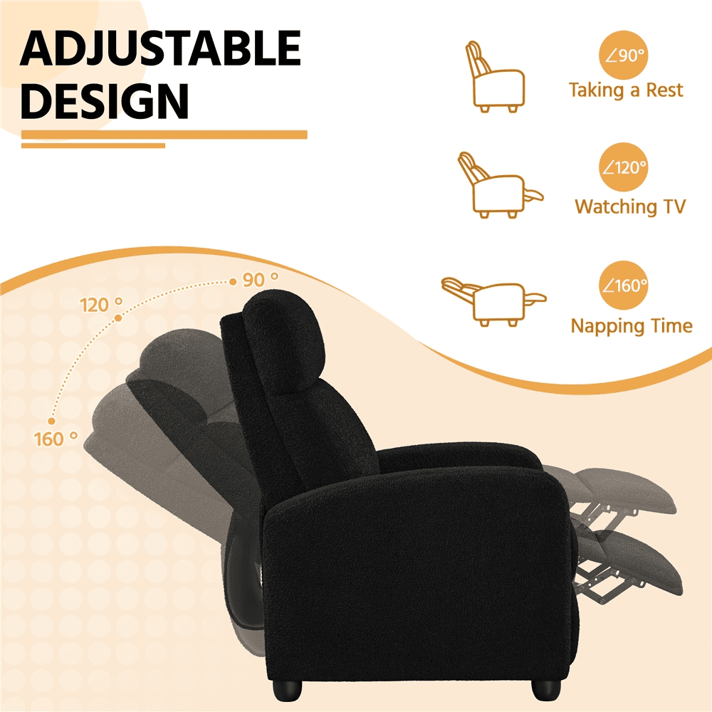 Renwick Adjustable Boucle Recliner Chair with Pocket Springs, Black