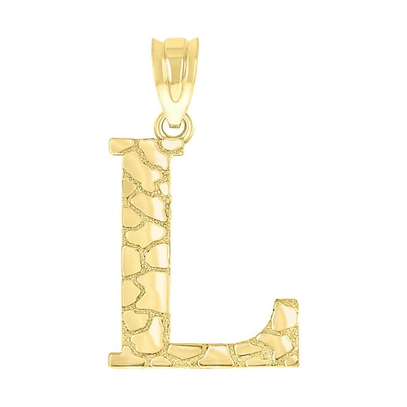 10k Yellow Gold Unisex Nugget Initial L Charm Pendant