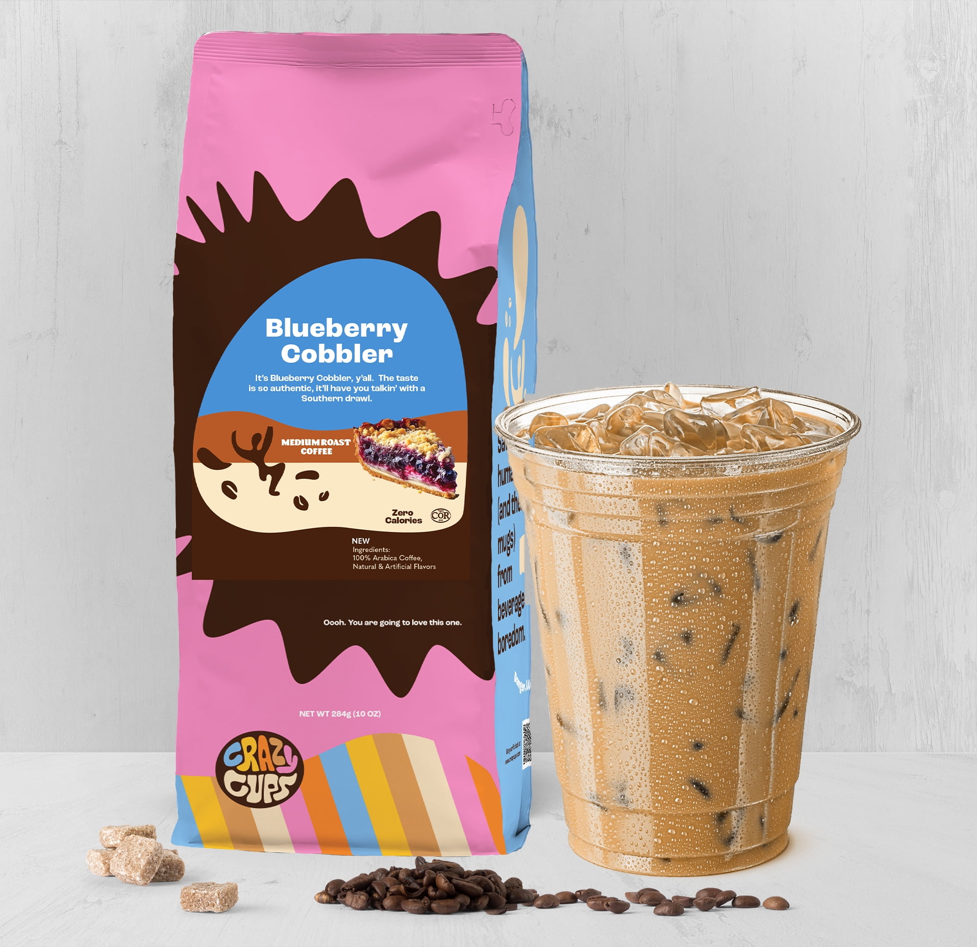 Crazy Cups Flavored Ground Blueberry Coffee, Blueberry Cobbler Coffee in 10 oz Bag, For Brewing Flavored Hot or Iced Coffee, 3 Pack