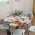 thumbnail image 5 of Vintage Orange Blue Fall Round Tablecloth for 45-54 Inch Tables,Fitted Table Cover with Elastic Edge,Thanksgiving Maple Leaf Pumpkins Vintage Waterproof Outdoor Table Cloth Protector for Patio Dinner, 5 of 9