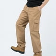 thumbnail image 4 of TKKCS Mens Cotton Cargo Pants Elastic Waist Straight Leg Relaxed Fit Casual Outdoor Work Pants with Multi Pockets Khaki L, 4 of 7