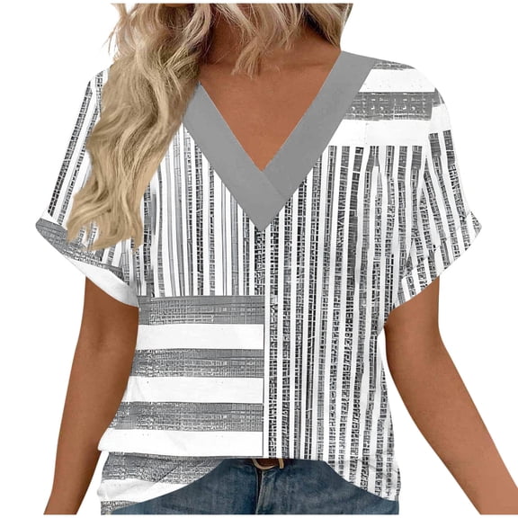 YUGYXL Womens Summer Tops Casual Short Sleeve Shirts Plus Size Oversized Trendy Boho Floral Graphic Tee Gray Tops L