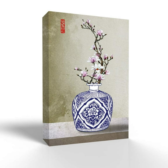 wall26 Canvas Wall Art Blue and White Porcelain Pictures Home Wall Decorations for Bedroom Living Room Paintings Canvas Prints Framed - 16x24 inches