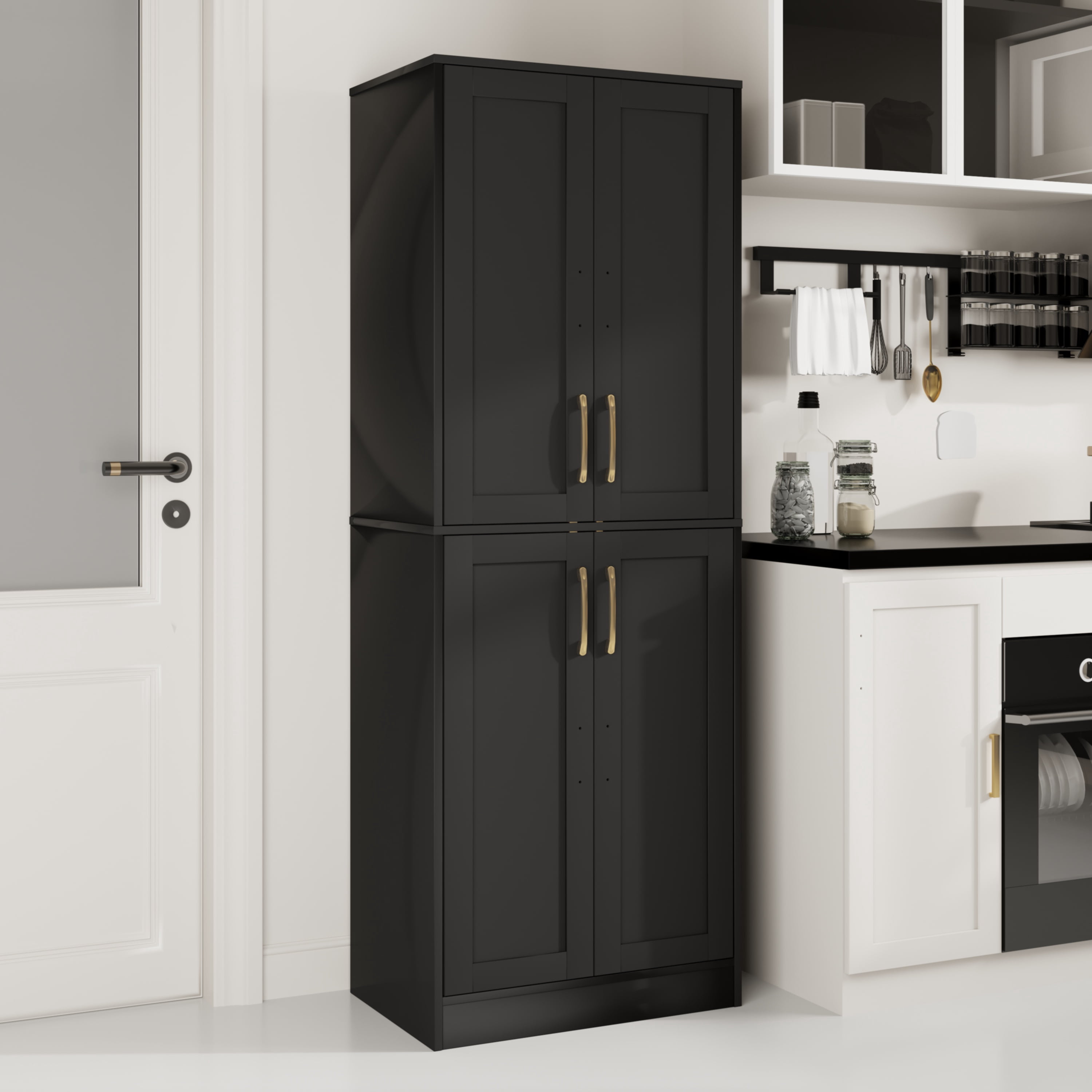BOCVKENN 60.7" Tall Kitchen Pantry,Farmhouse Storage Cabinet withAdjustable Shelves,Farmhouse Pantry Cabinet with 4Doors,for Kitchen,Dining Room,Living Room