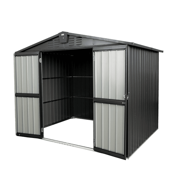 Outdoor Storage Shed Outdoor Storage Shed 8.2'x 6.2', Metal Garden Shed for Bike, Trash Can, Galvanized Steel Outdoor Storage Cabinet with Lockable Door for Backyard, Patio, Lawn (8.2x6.2ft, Dark Gra