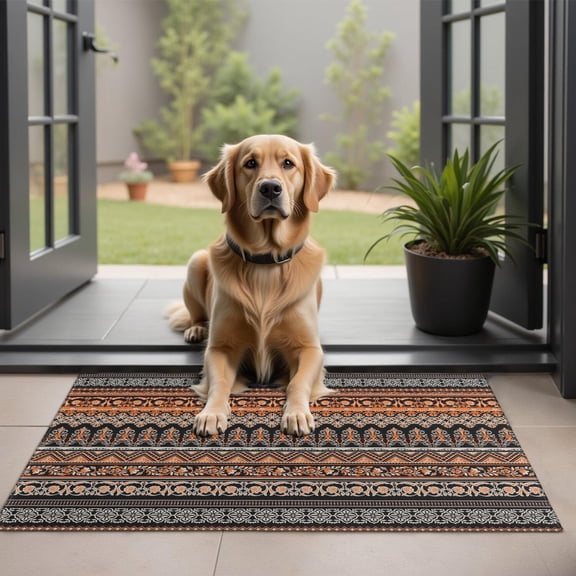 Bohemian Retro Floral Non-Slip Entryway Door Mat,Boho Indoor Decor Durable Low Plush Door Mat,Washable Welcome Rug for Patio Hallway Home Decor 20x32 Inches